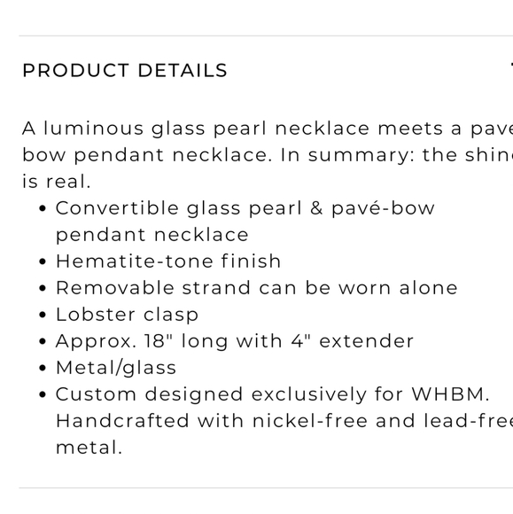 CHICO'S GLASS PEARL & BOW PENDANT NECKLACE - Picture 5 of 5